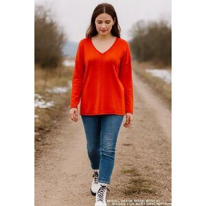 J. Society Sweater L V Neck Long Sleeves Roll Hem 100% Cotton $96 MSRP